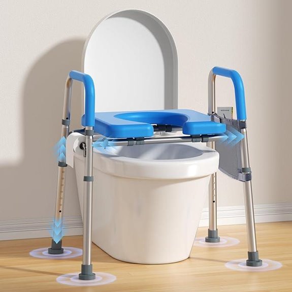 Raised Toilet Seat with Handles Adjustable Padded Blue