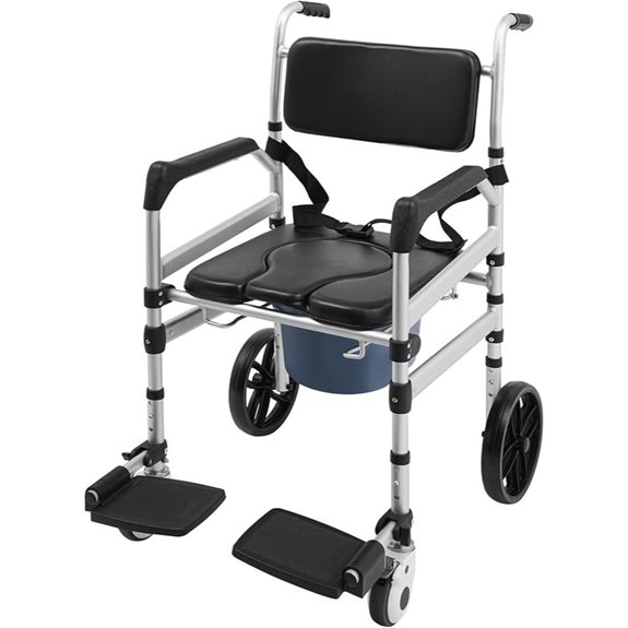 Foldable Aluminum Shower Chair with Wheels and Armrests