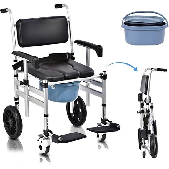 Foldable Aluminum Shower Wheelchair with Wheels and Commode