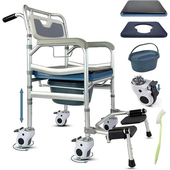 4-in-1 Folding Bedside Commode with Wheels