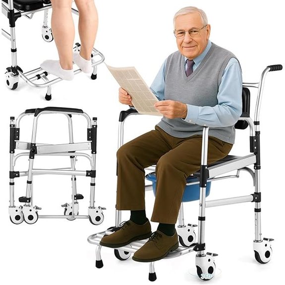 4-in-1 Shower Wheelchair with Flip-up Footrest