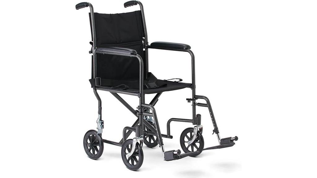 steel transport wheelchair with footrests