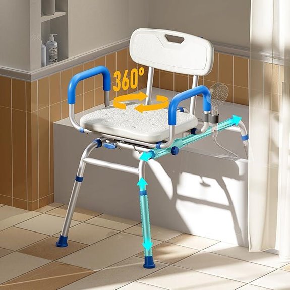 Sliding Shower Chair with Swivel Seat and Padded Arms