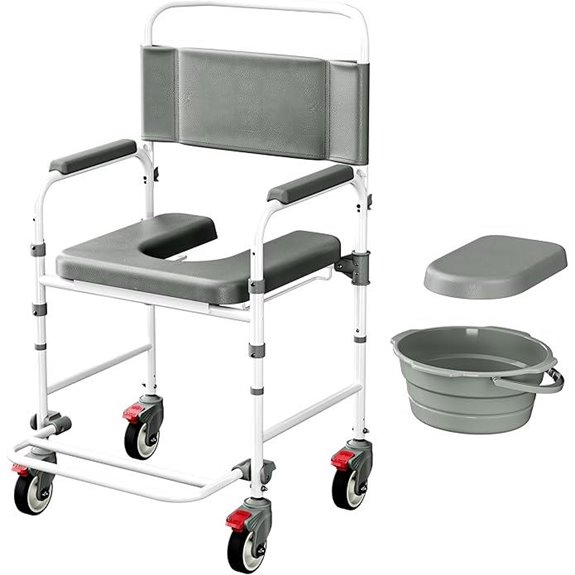 Portable Bedside Commode with Wheels and 300 LBS Capacity