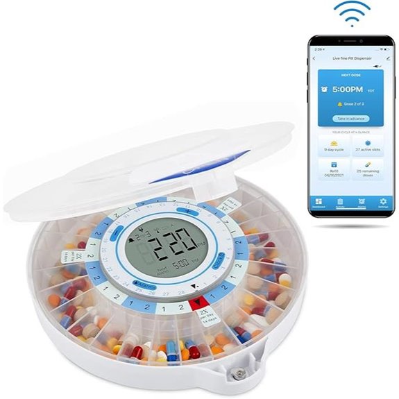 LiveFine WiFi Pill Dispenser with Alarms and Lock